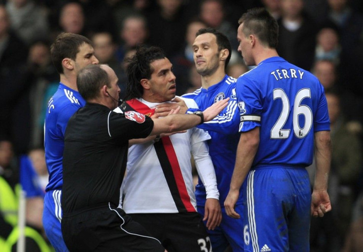 Chelsea's John Terry fronts up to Manchester City's Carlos Tevez after fouling him in London in 2010.
