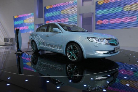 A Guangzhou Automobile Group (GAC) E-Trumpchi electric car is displayed at the Guangzhou Autoshow