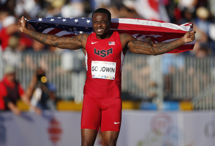 Marquise Goodwin of the United States celebrates