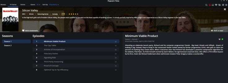 Popcorn Time, Silicon Valley screenshot