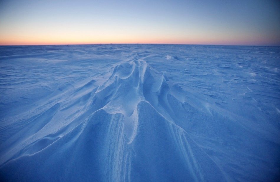 Wind patterns are left in the ice pack that covers the Arctic Ocean north of Prudhoe Bay, Alaska