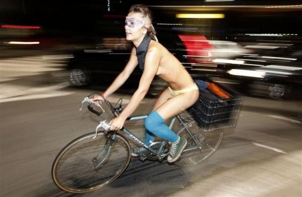 A naked cyclist takes part in the quotWorld Naked Bike Ridequot