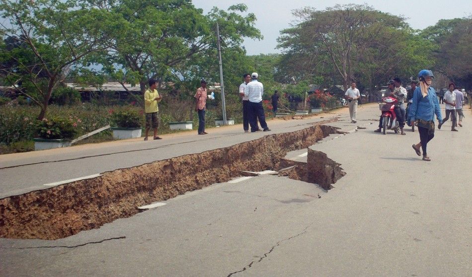 An earthquake damaged road is seen in Tarlay 