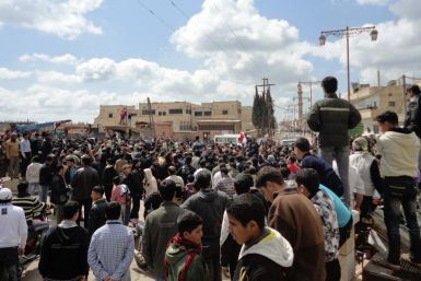 Syrians shout &quot;freedom&quot; during a protest at Dael region, near the city of Deraa, southern Syria
