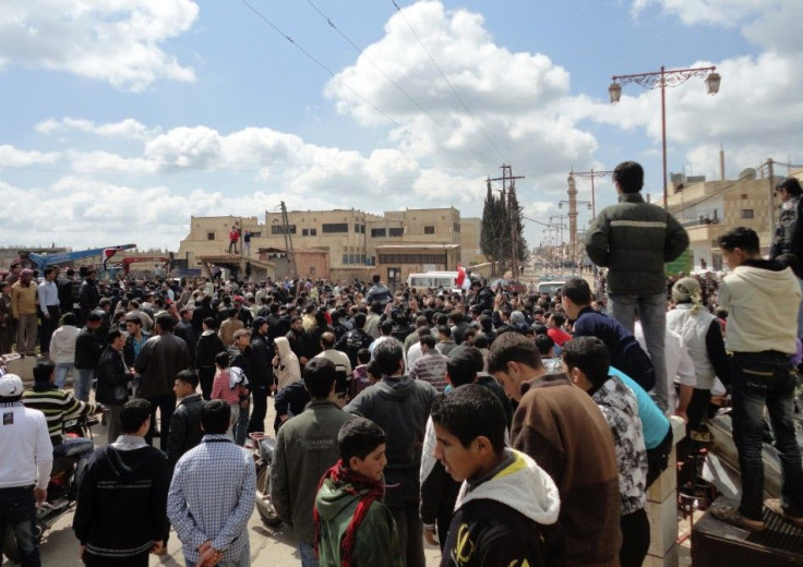 Syrians shout &quot;freedom&quot; during a protest at Dael region, near the city of Deraa, southern Syria