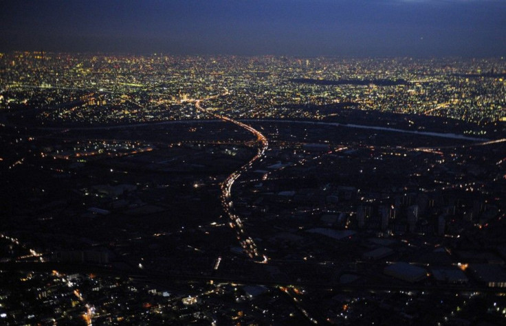Lights are turned off during rolling blackouts in Misato City