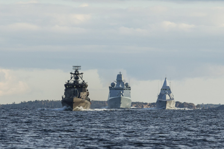 Finnish naval ships cruising off the coast of Finland