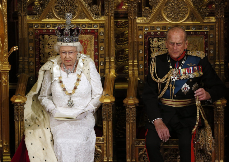 Britain's Queen Elizabeth sits with Prince Philip
