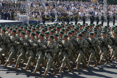 Soldiers march during Ukraine's independence day 