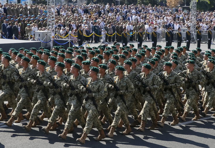 Soldiers march during Ukraine's independence day 