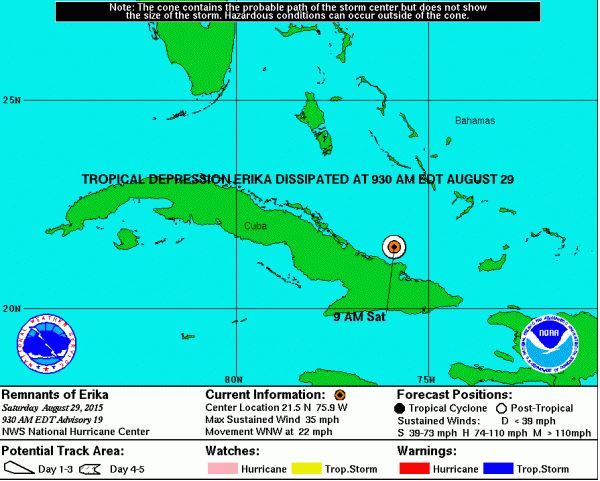 Tropical Storm Erika Update: Storm Dissipates To Tropical Cyclone As ...