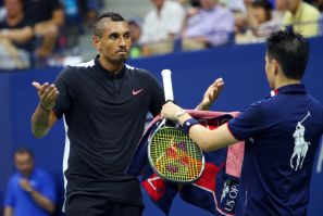 Kyrgios reacts in the match vs. Murray