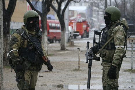 Russian soldiers stand guard in Dagestan 