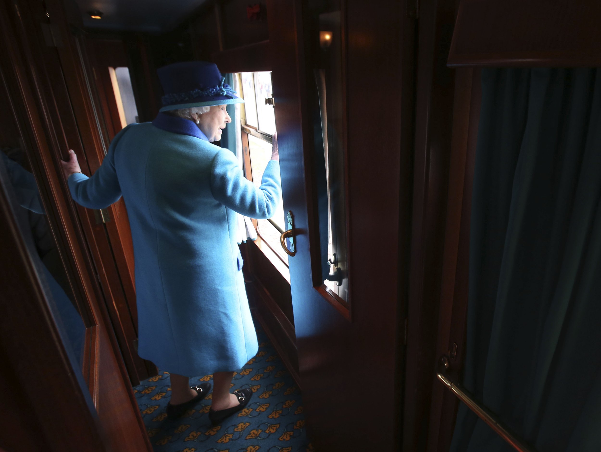 1216 Britains Queen Elizabeth boards her carriage as she travels on the new Scottish Borders railway