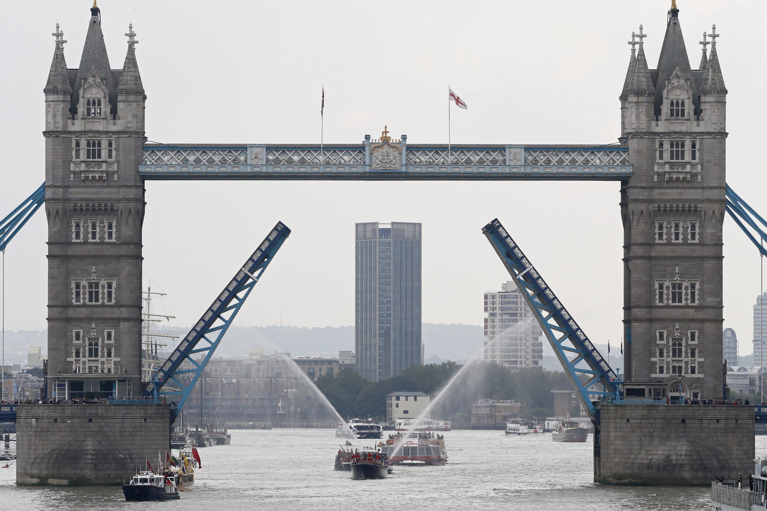 1258 A flotilla sails down the River Thames to celebrate Queen Elizabeth becoming the longest-reigning British monarch