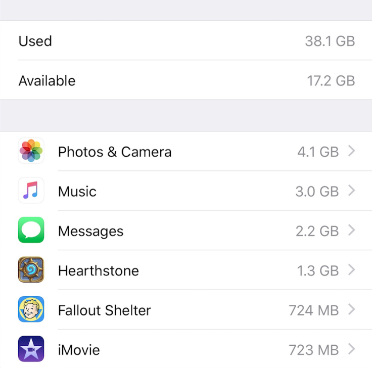 Apple iOS storage