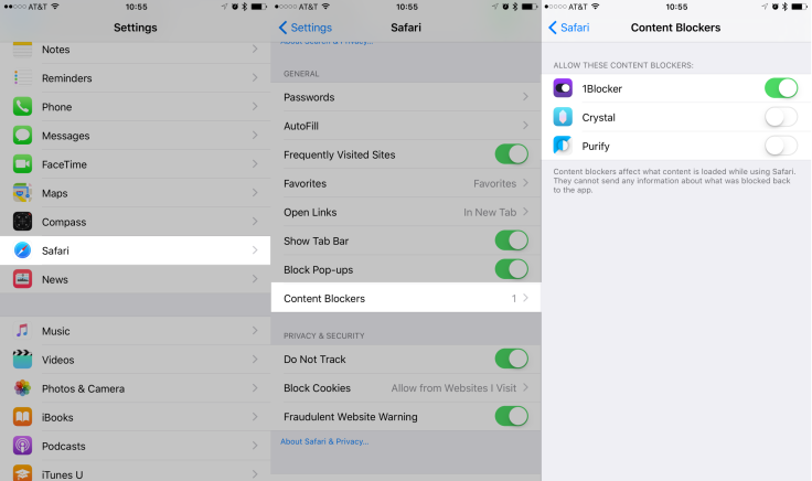 Adblocking toggle iOS 9