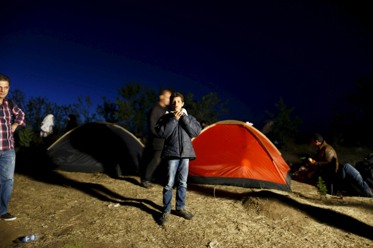 Syrian refugees and tents on the Greek-Turkish border.