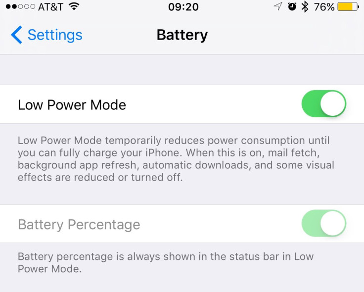 iOS 9 Low Power Mode Screenshot