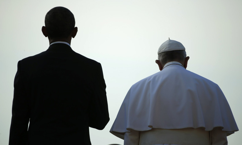 Pope Francis next to Obama 