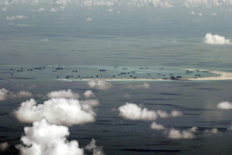 Aerial picture of Chinese ships building artificial islands in the South China Sea