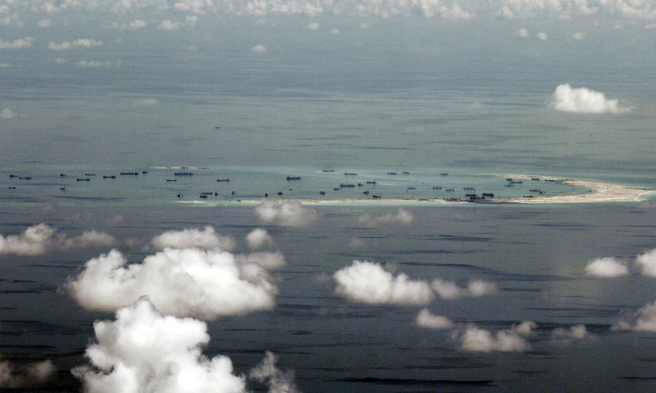 Aerial picture of Chinese ships building artificial islands in the South China Sea