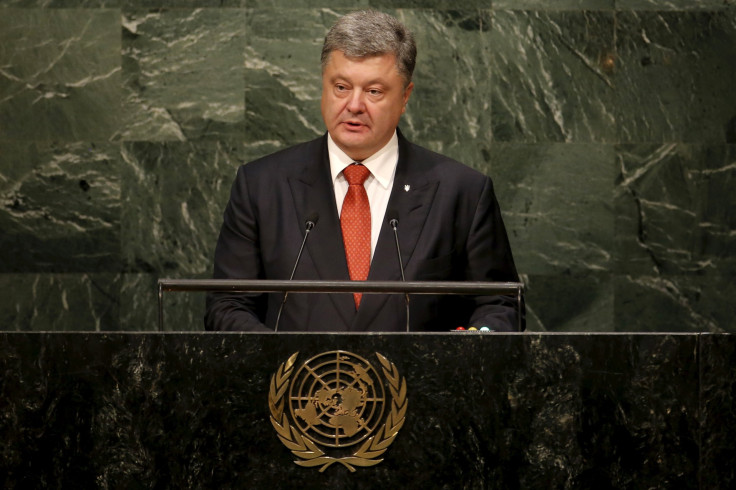 Ukrainian President Petro Poroshenko giving a speech at the United Nations