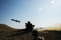 A U.S. soldier firing a Javelin missile