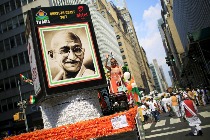 A picture of Gandhi at a India Day Parade Event in New York