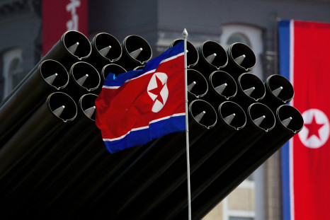 North Korea flag and missiles