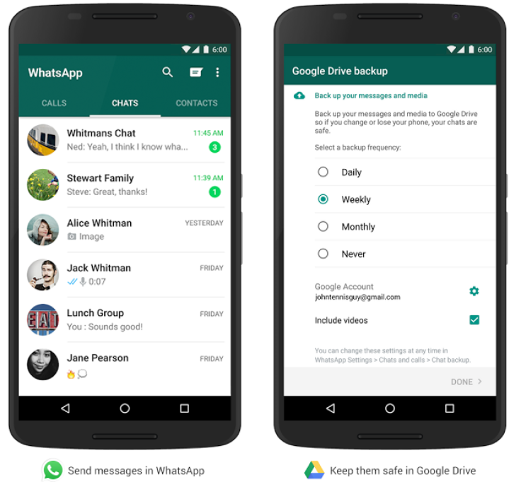 Google Drive support for WhatsApp for Android