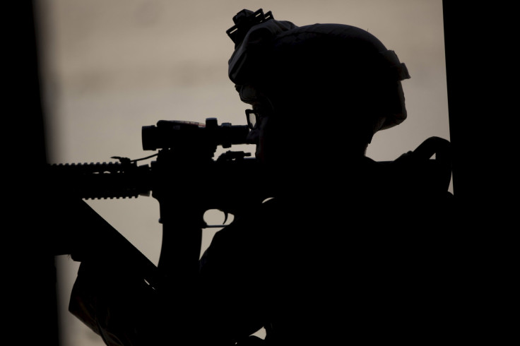 A U.S.Marine holds a rifle during a training drill