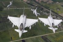 Euro fighter Typhoon in formation over the Baltics. 