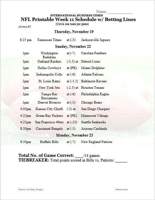 NFL Office Pool Week 11 Doc 11