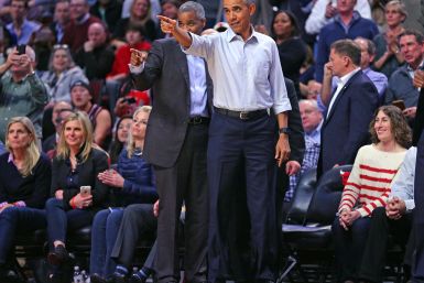 Barack Obama watching an NBA game