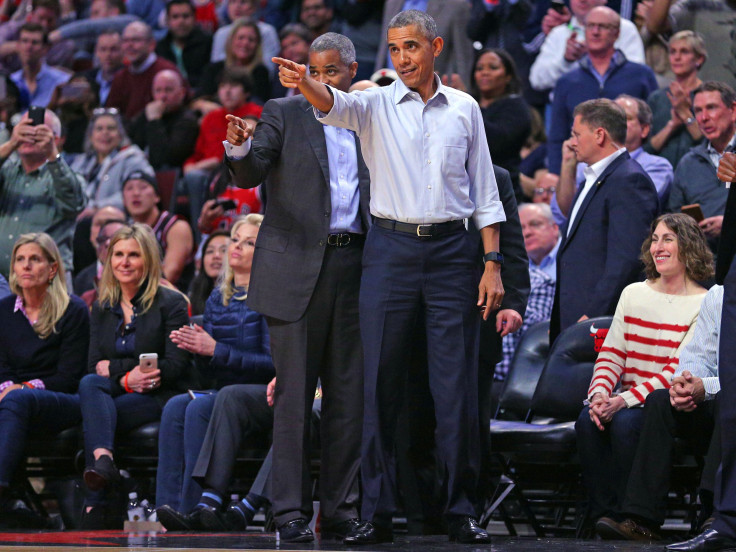 Barack Obama watching an NBA game