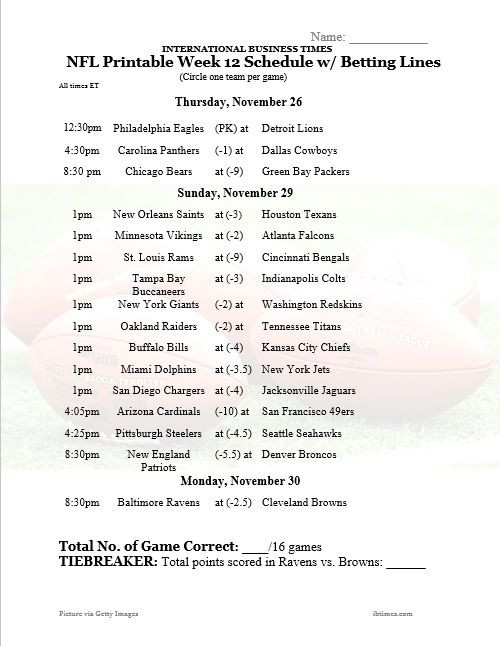 NFL Pick Game Pic Week 12 11