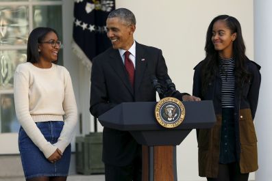 United States President Barack Obama, along with daughters Sasha and Malia