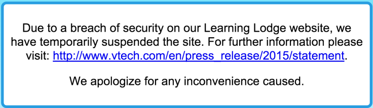 VTech Learning Lodge website offline