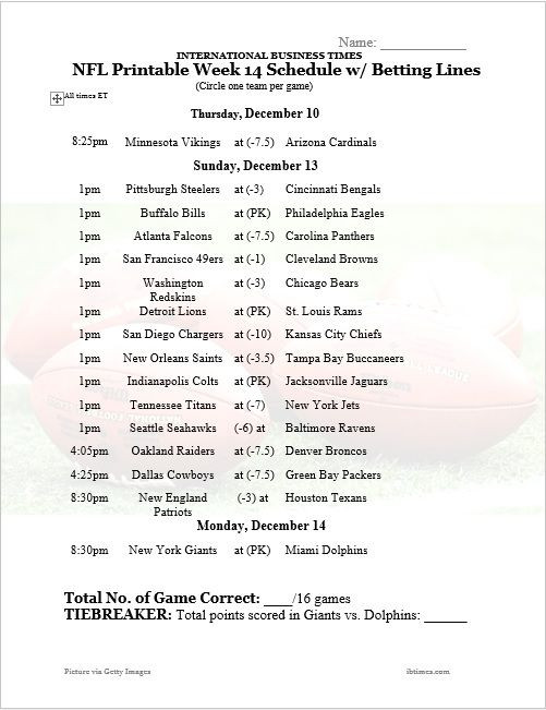 NFL Pick Game Doc Week 14