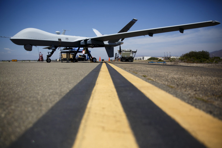 A reaper idle drone on the tarmac at a naval base in California