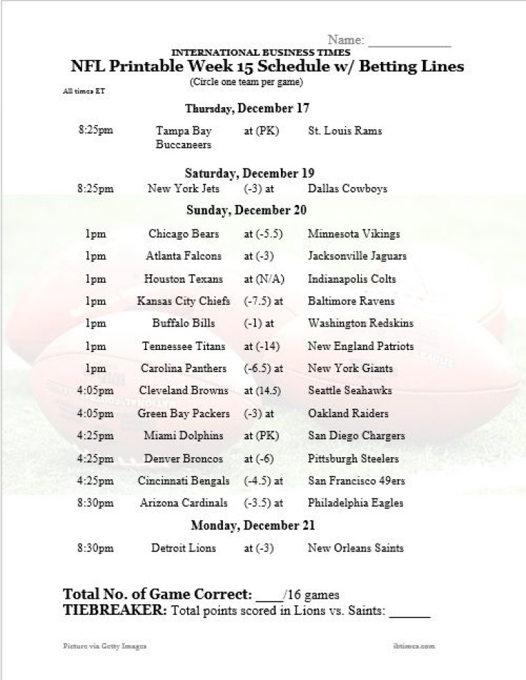 NFL Week 15 Pick Game Pic