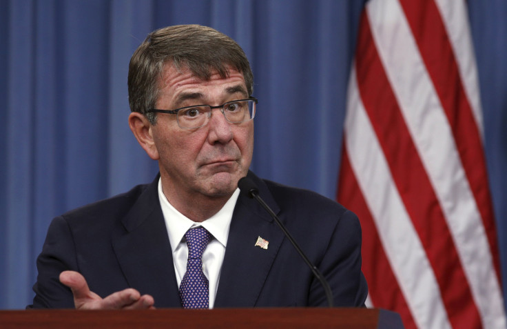 U.S. Secretary of Defense Ash Carter gestures during a press conference. 
