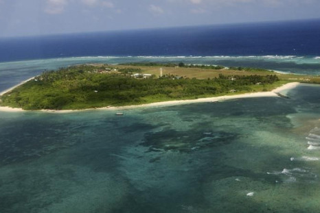 An aerial view shows Pagasa Island, part of the disputed Spratly group of islands, in the South China Sea