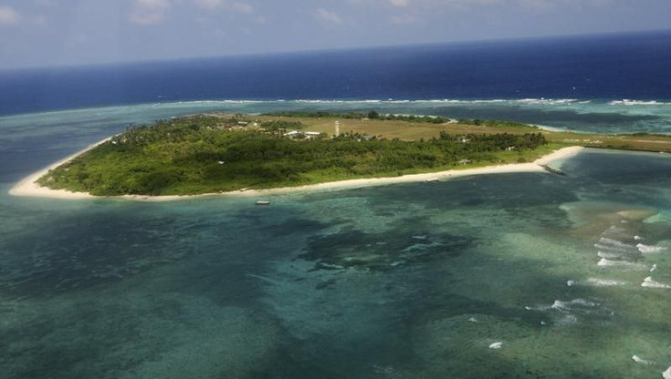 An aerial view shows Pagasa Island, part of the disputed Spratly group of islands, in the South China Sea