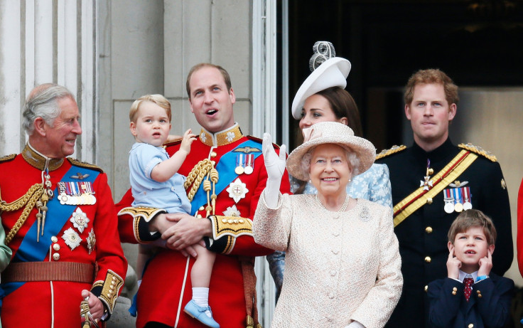 Britain's Prince Charles, Prince Willian holding Prince George, Catherine, the Duchess of Cambridge, Queen Elizabeth, Prince Harry, stand on the balcony at Buckingham Palace