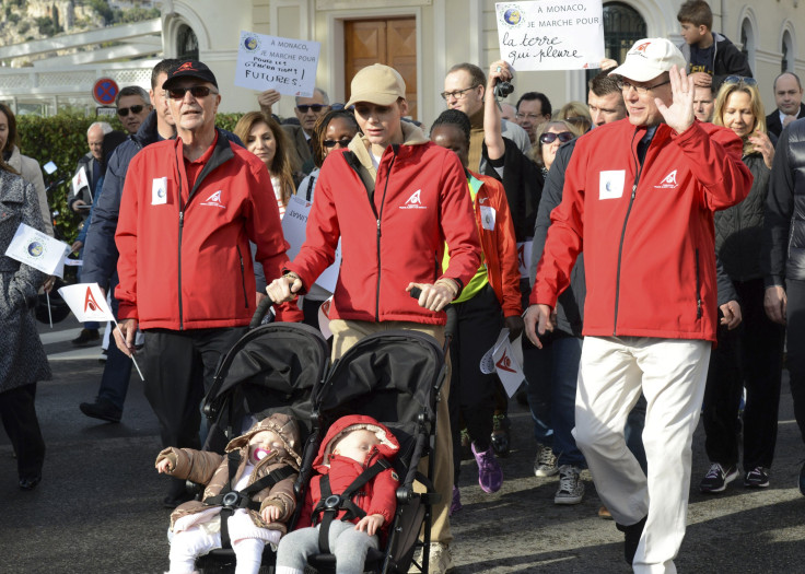 Prince Albert II of Monaco (R) and his wife Princess Charlene of Monaco (C) with their twins Prince Jacques and Princess Gabriella 