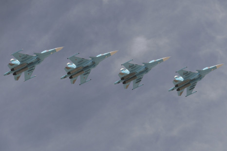 Su-34s in formation over Moscow. 