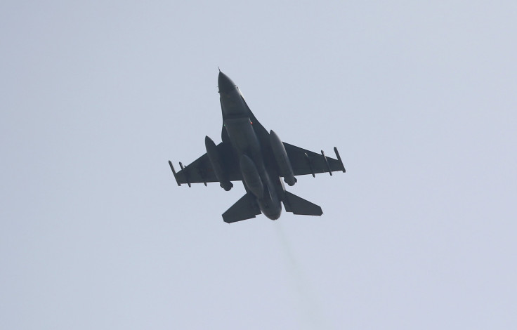 A Turkish jet flies from a military base in Turkey. 