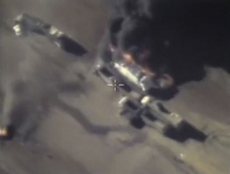 A screen grab of footage from a Russia airstrike on a ISIS target. 